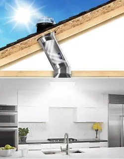 SUN TUNNEL tubular skylight illuminating kitchen interior
