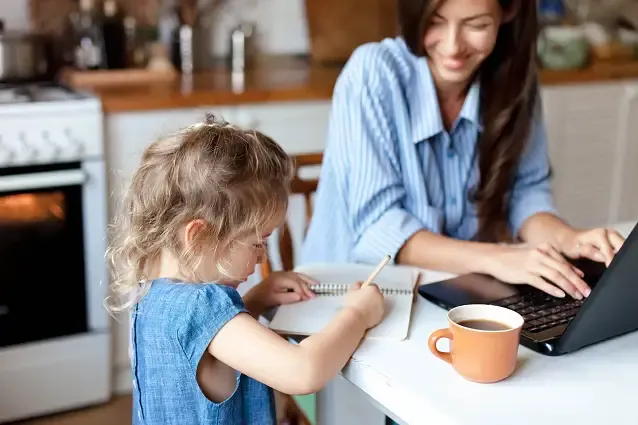 Mother and child applying for home financing online